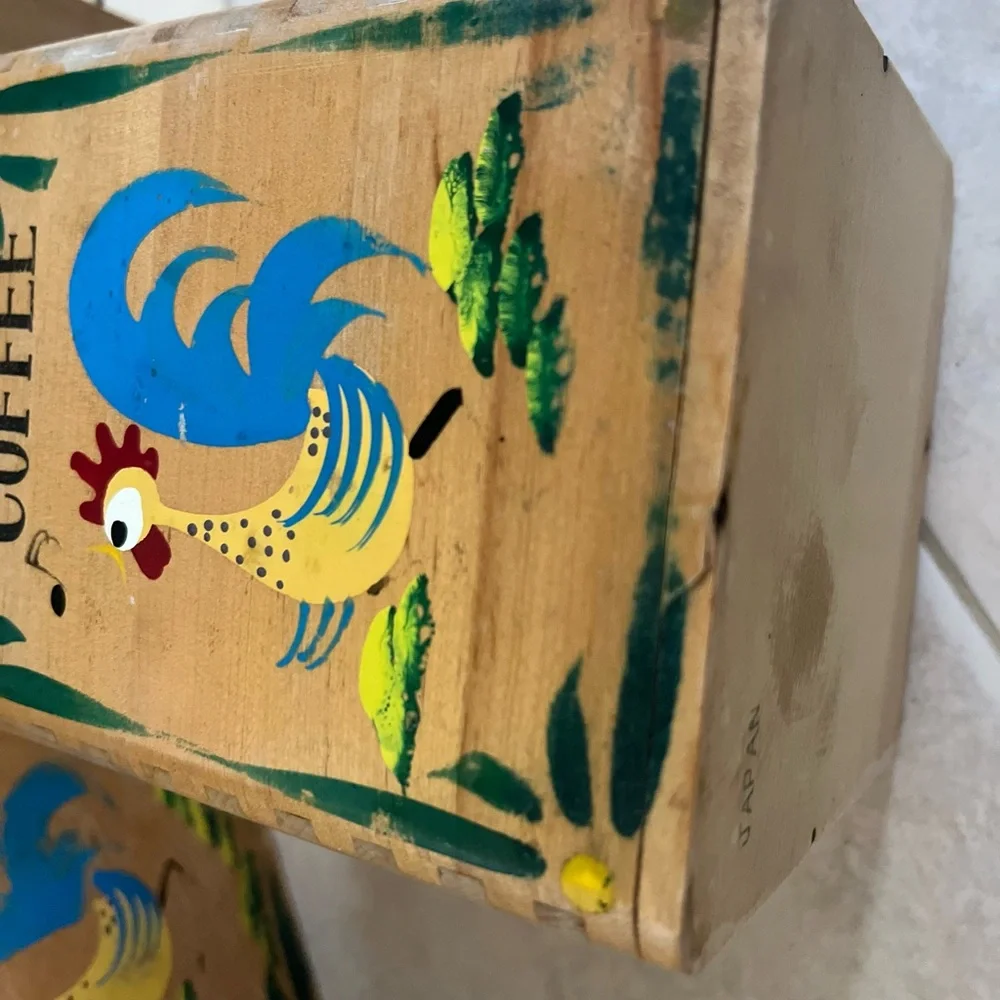 Vintage*Wood Rooster/ Rustic Wooden Kitchen Canister Set with Rooster Design